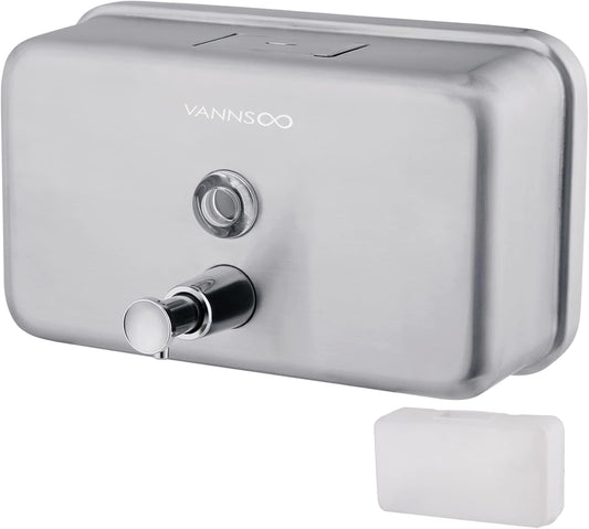 Commercial Wall Mount Stainless Steel Soap Dispenser, Rust-Proof Lining Liquid Hand Sanitizer Dispenser Bathroom 1100 ml / 37 oz. (Horizontal)