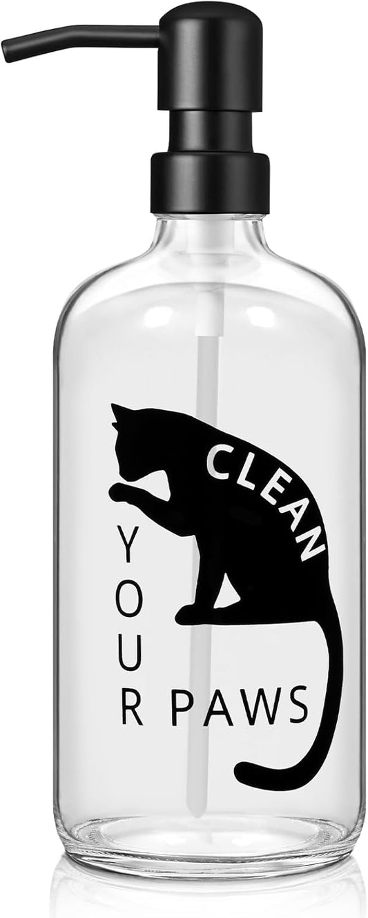 Black Cat Soap Dispenser 17 oz Clear Glass Hand Soap Bottle with 304 Stainless Steel Pump for Bathroom or Kitchen Countertop Cat Lover Gift Idea