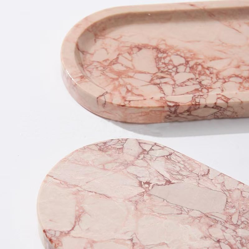 Natural Marble Tray, Oval Vanity Decorative Tray for Bathroom Counter, Countertop Stone Organizer, Catchall Tray for Kitchen, Perfume, Candles, Jewelry Dish Decorative Tray