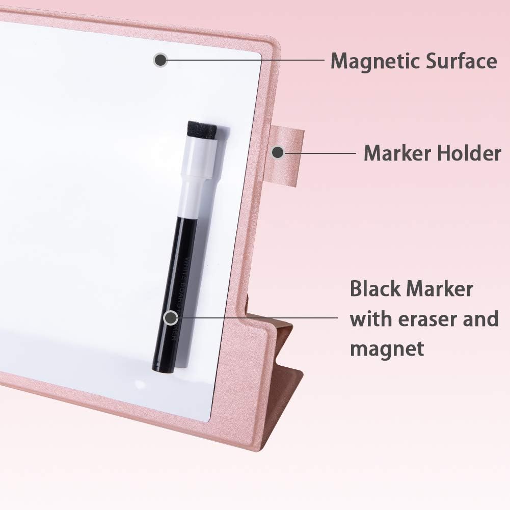 9" x 12" Small White Board, Dry Erase Board, Portable Whiteboard with Stand, Magnetic Desktop Whiteboard with PU Cover Case, A4 Notebook White Board Easel for Office, Home, School(Pink)