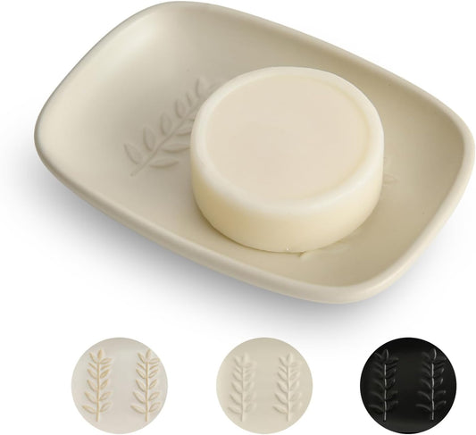 Ceramic Soap Dish for Bathroom, Bar Soap Holder with Elevated Ridges - Keeps Soap Dry, Premium Porcelain Dish, Elegant Modern Decor for Vanity Sink, Shower (White)