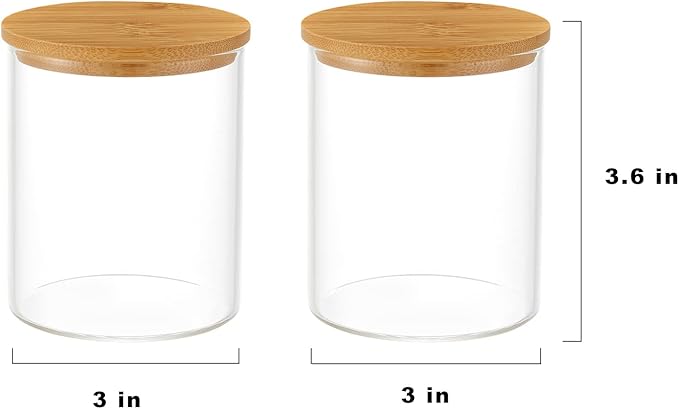 Glass Qtip Holder Dispenser with Bamboo Lid - 2 Pack Apothecary Jars - Cotton Balls Pads Swabs Holder Jar - Bathroom Vanity Canisters Jars for Countertop Storage and Organization