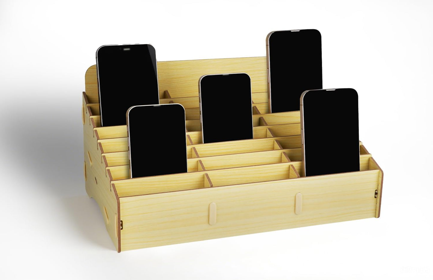 HengTianMei Wooden Desktop Storage Box Mobile Phone Management Storage Box Creative Desktop Office Meeting Finishing Grid Multi Cell Phone Rack Display (New 24)