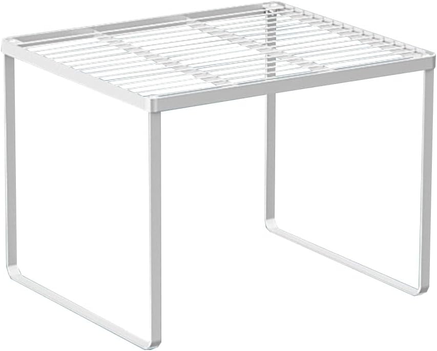 Kitchen Cabinet Storage Shelf Stackable Wire Spice Rack Organizer Heavy Duty Space Saver for Bathroom Bedroom Closet Laundry Room Office Countertop - White, Pack 1