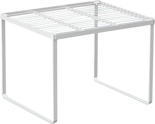 Kitchen Cabinet Storage Shelf Stackable Wire Spice Rack Organizer Heavy Duty Space Saver for Bathroom Bedroom Closet Laundry Room Office Countertop - White, Pack 1