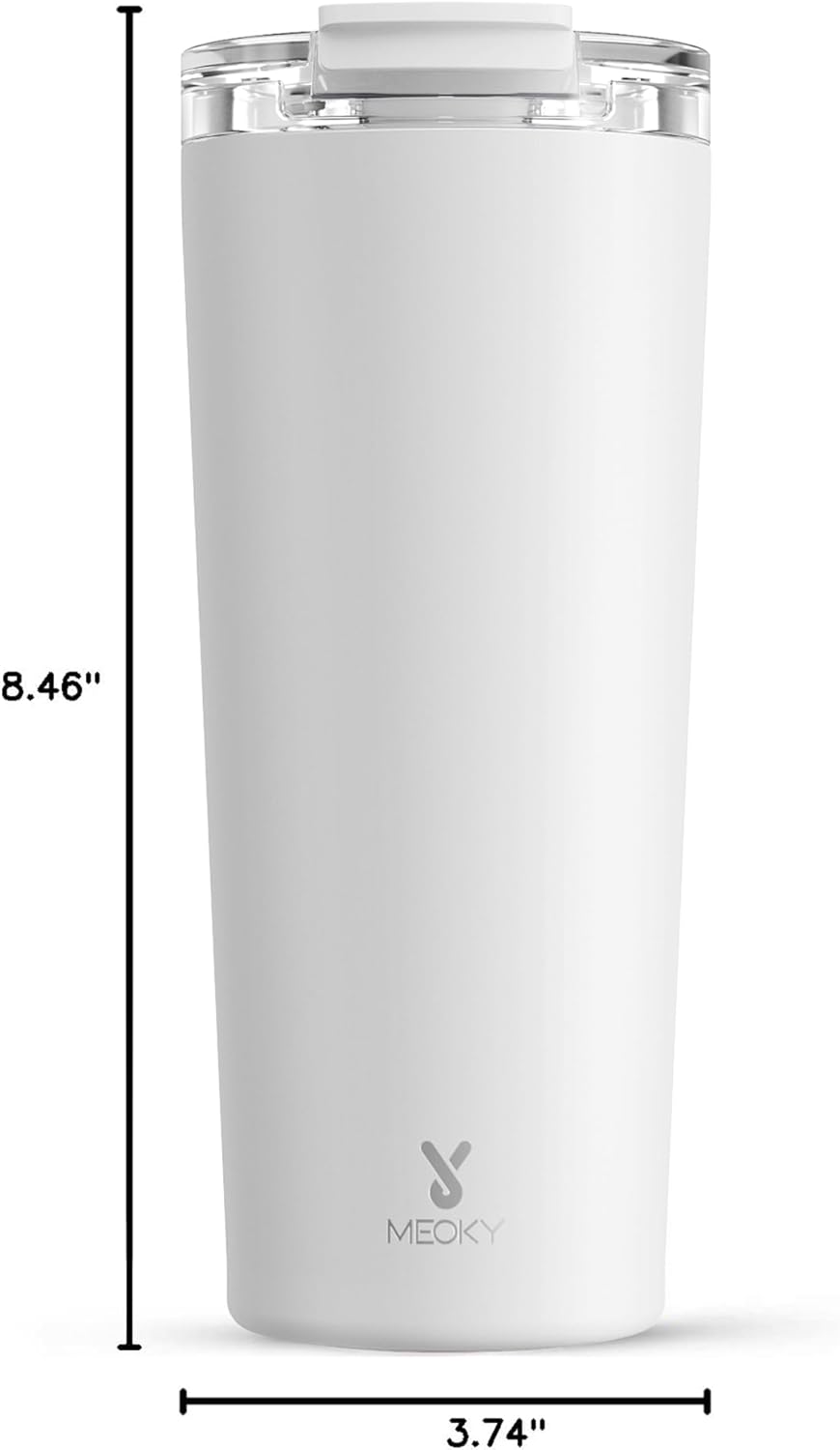 Meoky 24 oz Travel Coffee Mug with Leak-proof Lid, Stainless Steel Insulated Coffee Tumbler, Keeps Hot for 8 Hours or Cold for 24 Hours, Fits in Car Cup Holder (Ivory)