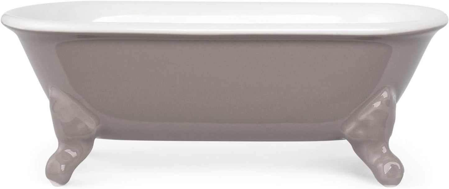 6.5" Ceramic Mini Decorative Clawfoot Bathtub Bar Soap Dish, Kitchen Sponge Holder and Shower Tray for Bathroom, 1 Pack(Taupe)