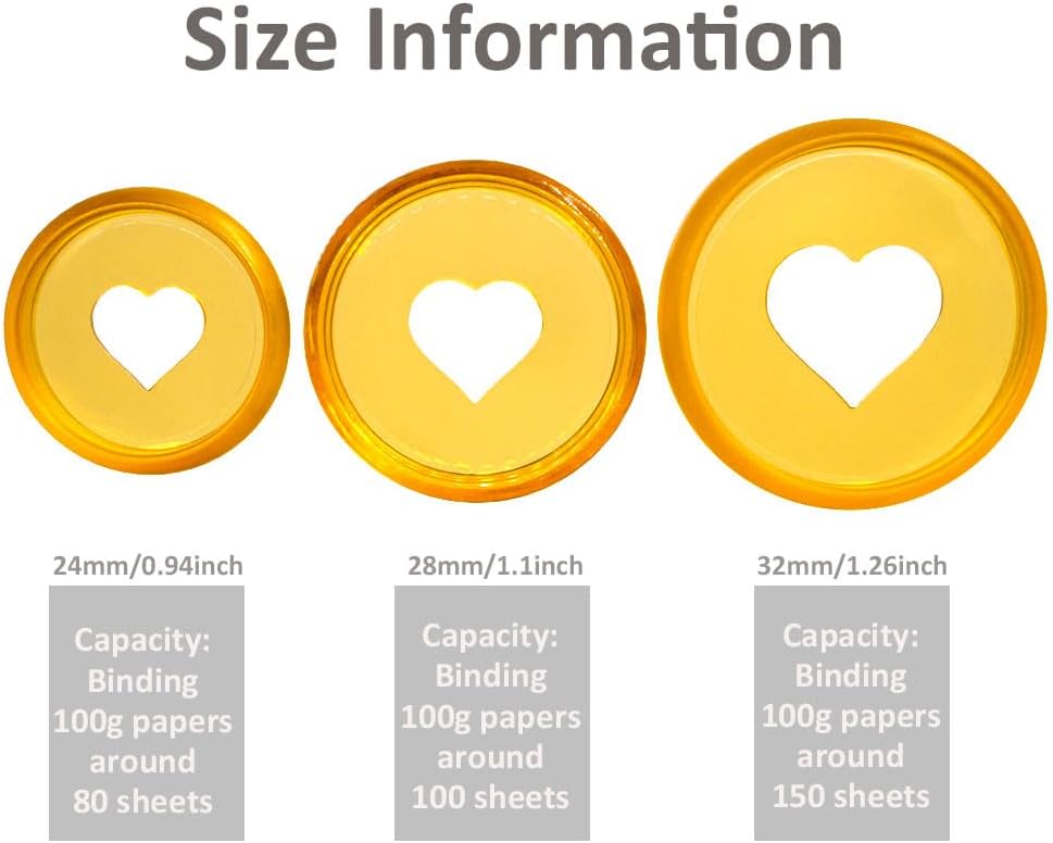100pcs Planner Expander Discs 0.94Inch Book Binding Disc For Discbound Notebook Accessories Heart Binder Rings(Transparent Orange,0.94inch/24 mm)