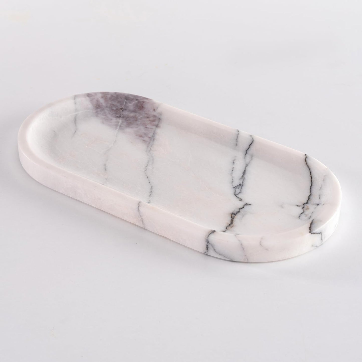 Handcrafted Marble Tray – Bathroom Counter Organizer, Jewelry Tray, Perfume Organizer & Decorative Tray for Vanity Accessories, Coffee Table Decor & Bathroom Countertop (Oval, Leilac)