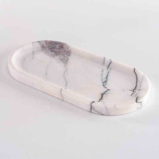 Handcrafted Marble Tray – Bathroom Counter Organizer, Jewelry Tray, Perfume Organizer & Decorative Tray for Vanity Accessories, Coffee Table Decor & Bathroom Countertop (Oval, Leilac)