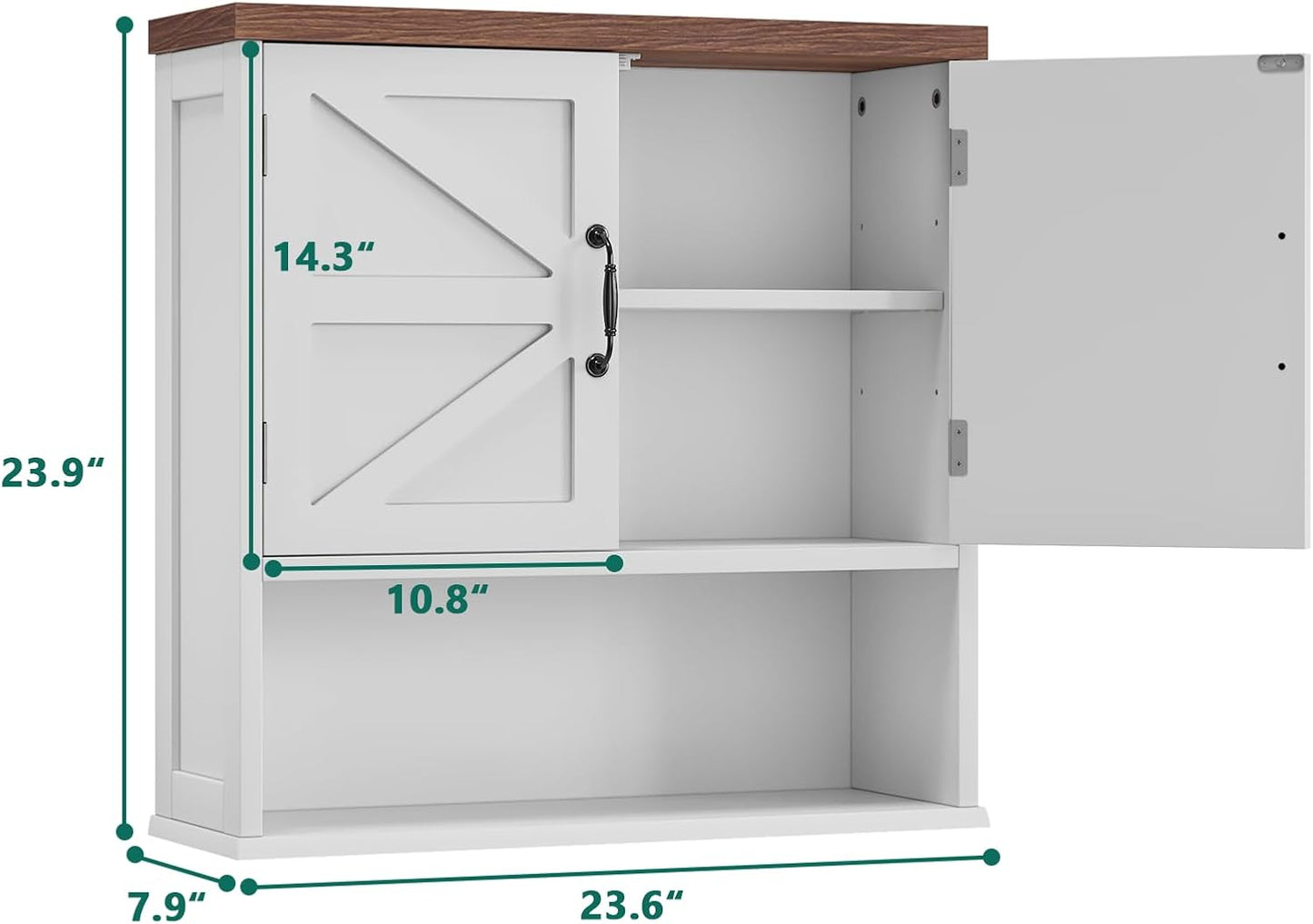 Smuxee Farmhouse Wall Mounted Cabinet with Adjustable Shelf, for Bathroom, Living Room, Laundry Room