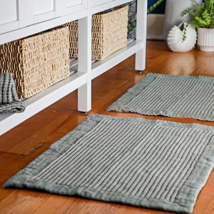 GILDEN TREE Bathroom Mat Absorbent Cotton Quick Dry for Shower, Bath & Bathtub Washable Thin, Modern Style (Sage Grey)