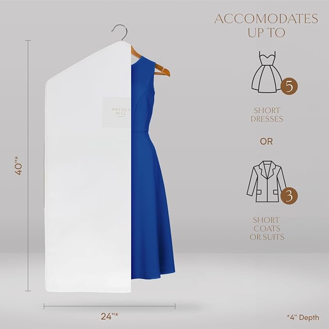 Hayden Hill Luxury Organic Cotton Garment Storage Bag - Short 40 Inch - Breathable Hanging Clothes Bag for Short Dresses, Jackets & Suit Bags for Closet Storage - Certified Carbon Neutral