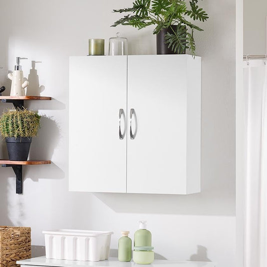 SoBuy Narrow Bathroom Wall Cabinet Over The Toilet Storage, Small Space Wall Mounted Medicine Cabinet with Adjustable Shelf, Floating Storage Cabinet for Laundry Room Kitchen, White BZR200-T-W