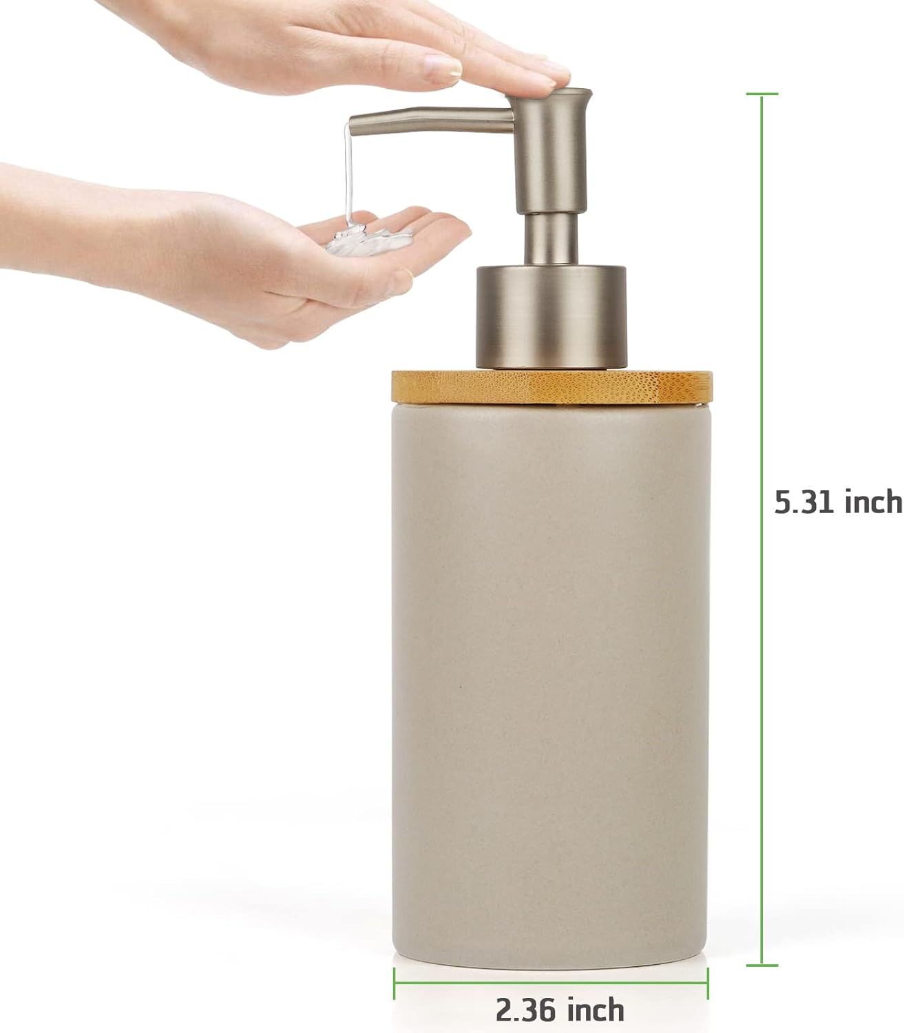Ceramic Soap Dispenser Hand Soap Dispenser Refillable Liquid Great for Kitchen and Bathroom Decorative (Grey)