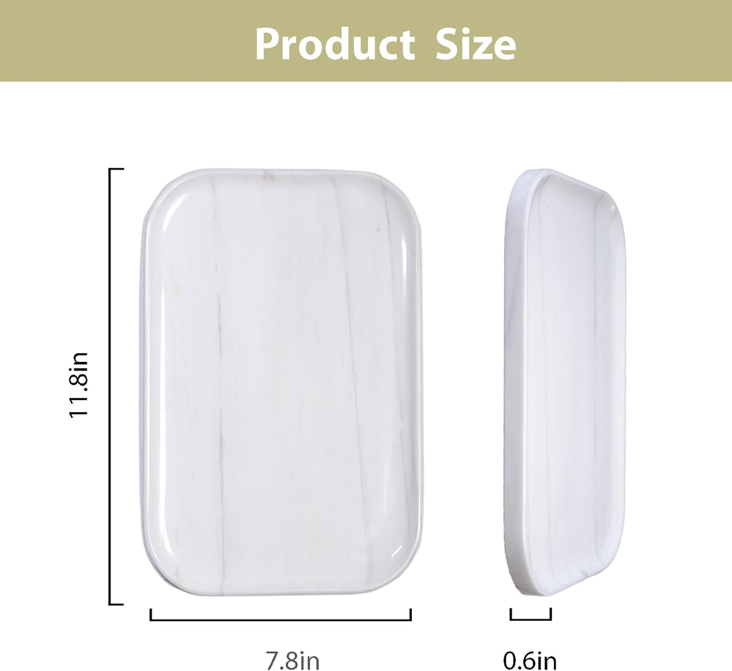 Natural Marble Tray | Luxury Bathroom & Kitchen Organizer | Non-Resin Stone Storage for Perfume, Jewelry, Cosmetics | Waterproof Non-Slip Home Decor,11.8"x7.8"x0.6"