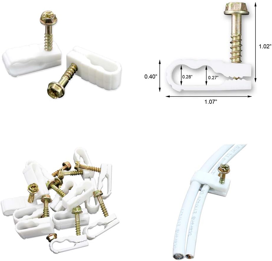 STEREN Coaxial Cable Clips - Cable Holder - Wire Clips - Siding Clips for Hanging - Cord Holder for Desk - Cable Clamps - Cord Clip - Wire Organizer Clips - Tv Mount Screws - White - 10 Pack