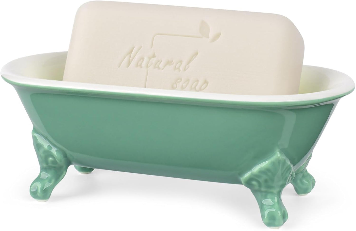 6.5" Ceramic Mini Decorative Clawfoot Bathtub Bar Soap Dish, Kitchen Sponge Holder and Shower Tray for Bathroom, 1 Pack(Mermaid)