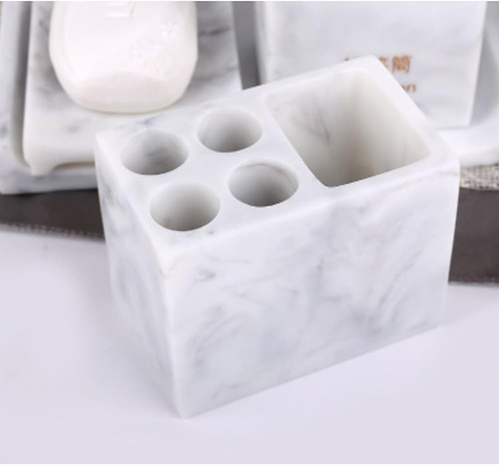 Resin 5pcs Bathroom Accessory Set - Tumbler, Soap Dish, Liquid Soap Dispenser, Toothbrush Holder,Grey