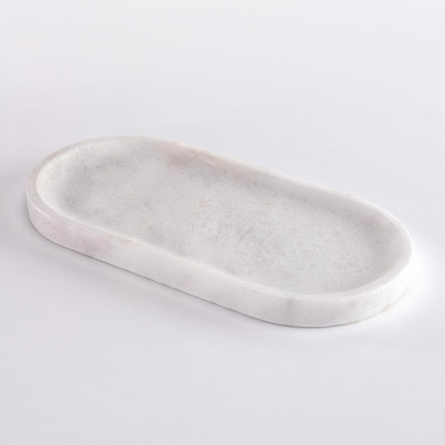Handcrafted Marble Tray – Bathroom Counter Organizer, Jewelry Tray, Perfume Organizer & Decorative Tray for Vanity Accessories, Coffee Table Decor & Bathroom Countertop (Oval, Mugla White)