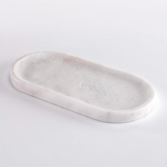 Handcrafted Marble Tray – Bathroom Counter Organizer, Jewelry Tray, Perfume Organizer & Decorative Tray for Vanity Accessories, Coffee Table Decor & Bathroom Countertop (Oval, Mugla White)
