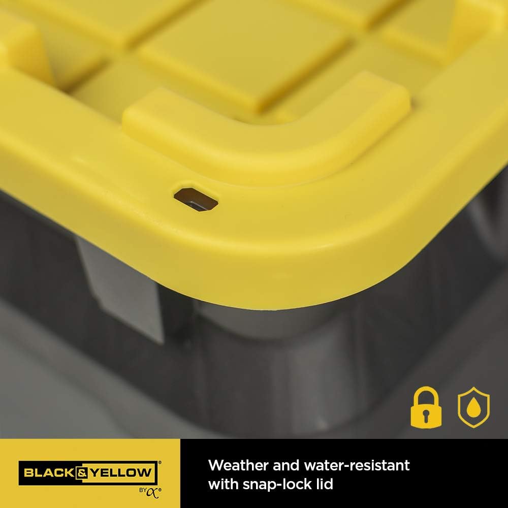 CX BLACK & YELLOW, 5-Gallon Heavy Duty Bucket Tough Storage Container & Snap-Tight Lid, (14.9"H x 12"W x 13"D), Weather-Resistant Design and Stackable Organization Tote [6 Pack]