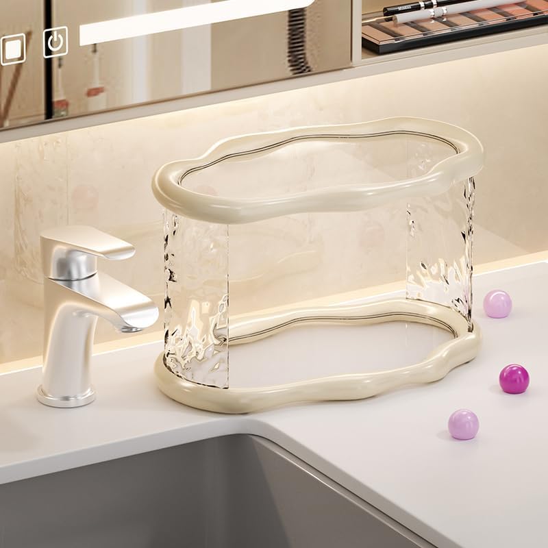 Bathroom Countertop Organizer, 2 Tier Bathroom Organizer and Storage, Acrylic Vanity Organizer Standing Holder shelf, Perfume Makeup Skincare Cosmetic Desk Organizer for Bedroom Dressing Table, White