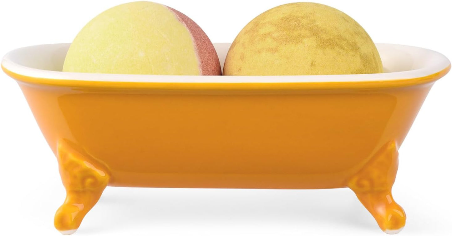 6.5" Ceramic Mini Decorative Clawfoot Bathtub Bar Soap Dish, Kitchen Sponge Holder and Shower Tray for Bathroom, 1 Pack(Golden Yellow)