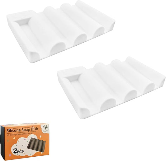 Silicone Soap Dish with Wave Design, Non-Slip, Quick-Drying, Perfect for Bathroom, Kitchen, and Sink Areas (2, White1)