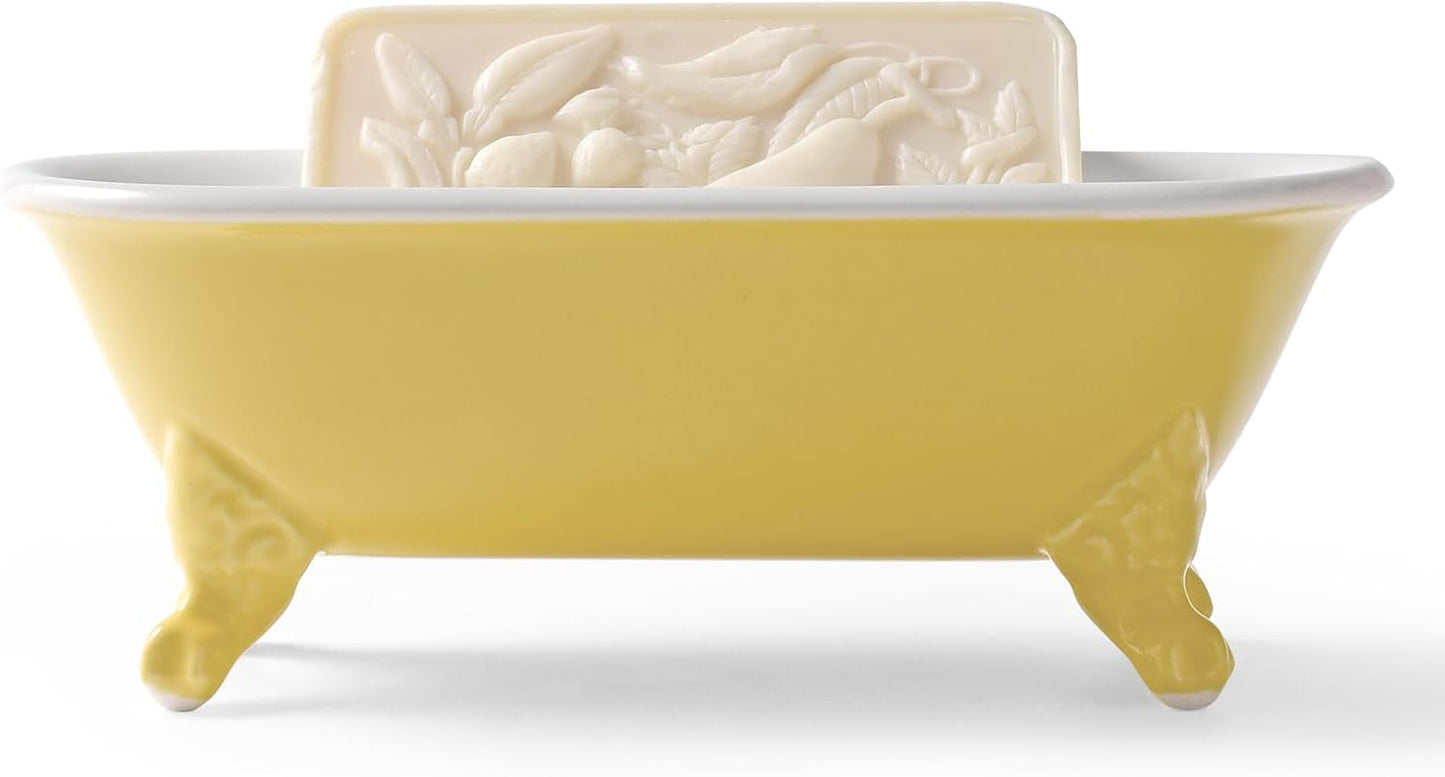 6.5" Ceramic Mini Decorative Clawfoot Bathtub Bar Soap Dish, Kitchen Sponge Holder and Shower Tray for Bathroom, 1 Pack(Yellow)