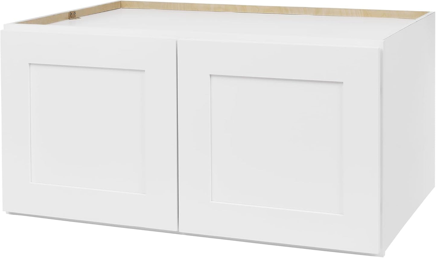 White Shaker Wall Cabinet - Ready to Assemble, Perfect for Kitchen, Laundry, and Bathroom Storage - 36”W x 24”H x 24”D