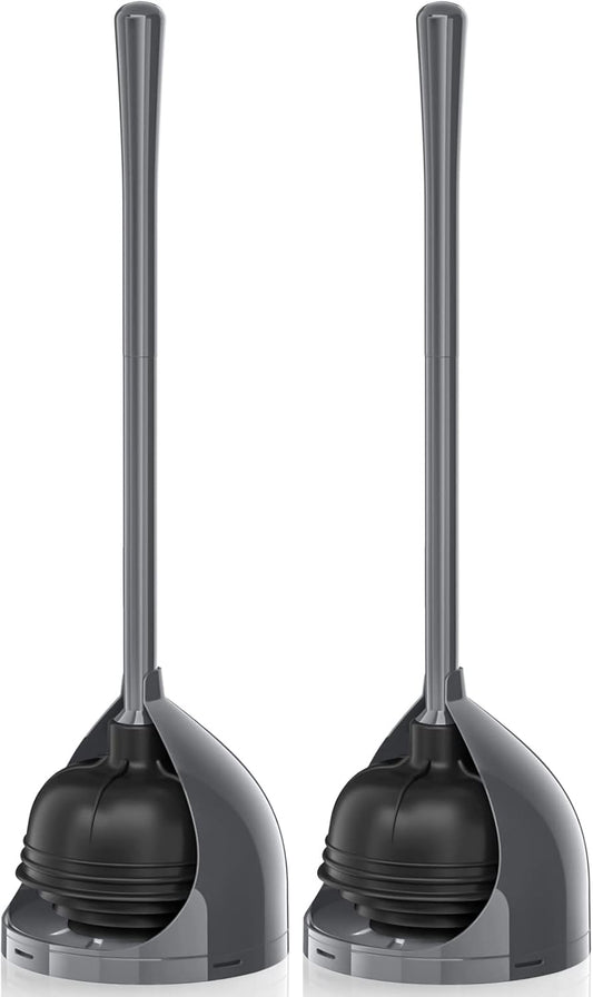 uptronic 2 Pack Toilet Plunger with Holder, Unique Plunger with All-Angle Design, Plungers for Bathroom for 5.7-inch Toilet Drain, Toilet Plunger Heavy Duty (Grey)