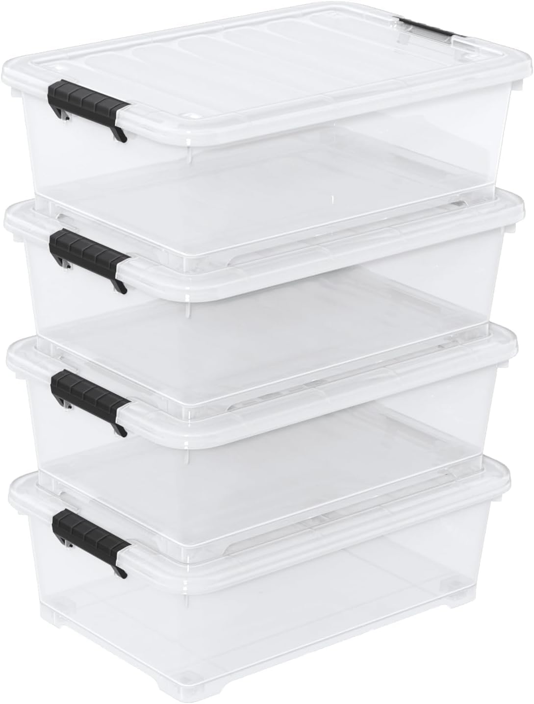 4 Packs 20 Quarts Under Bed Plastic Storage Bins with Lids, Clear Underbed Storage Containers with Wheels
