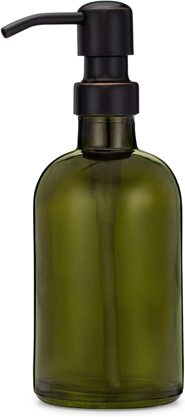 Rail19 Forest Green Glass Lotion & Soap Dispenser with Metal Pump, 8oz (Farmhouse Bronze)