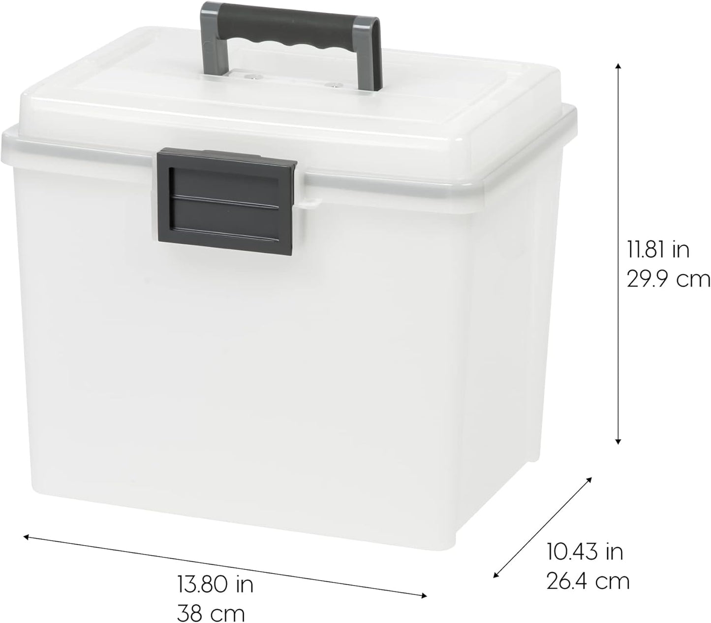 IRIS USA File Box WeatherPro Portable File Organizer Plastic File Box for Letter File w/ Organizer-Lid, Durable Lid and Seal w/ Secure Latching Buckles, Stackable and Nestable, Pearl 19 Qt. 1 Pack