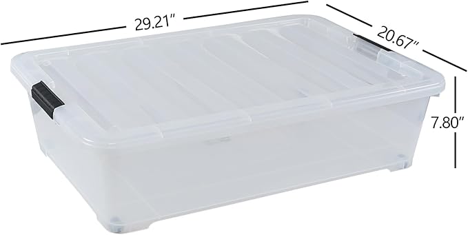 50 Quart Wheeled Latching Storage Box, Stackable Bin with Latch Lid, Plastic Container to Organize Shoes Underbed (3 Pack)