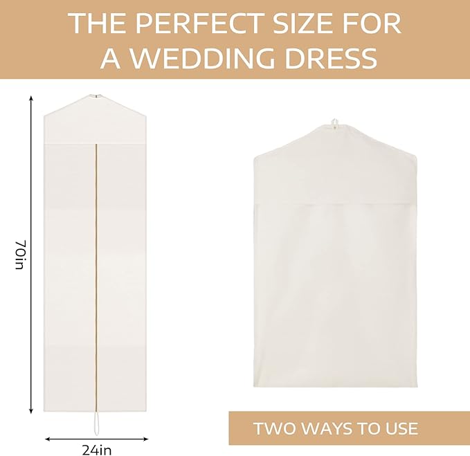 Sotiff Cotton Dress Garment Bags for Long Gowns Long Dress Travel Breathable Foldable Storage Bag Dust Proof(White,70 x 23.6 Inch)
