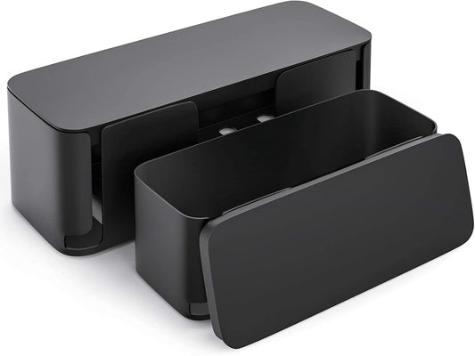 YECAYE 2 Pack Cable Management Box, Pet Friendly Cable Box Organizer for Home & Office, Child-Proof Floor Cord Cover, Cord Management and Cord Hider, Black