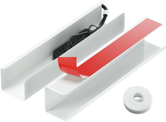 2 Pack No-Screw Cable Management Under Desk, Self-Adhesive Cord Organizer, Wire Management Tray for Office and Home (White)