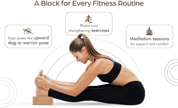 ORW Natural Cork Yoga Block – 9”x6”x3”, 1.5 lbs – Heavyweight, Non-Slip, Eco-Friendly – Dense Yoga Prop for All Levels