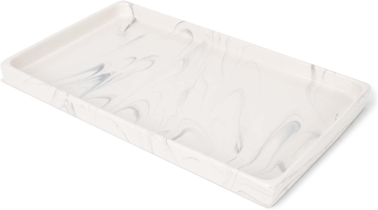 NAT & Jules 10 x 6 Ceramic Stoneware Vanity Tray - Perfect Bathroom or Kitchen Counter Organization Décor: Sponge Holder, Soap Dish, Jewelry and Perfume Tray, Marbled Cream