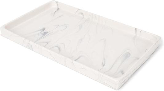 NAT & Jules 10 x 6 Ceramic Stoneware Vanity Tray - Perfect Bathroom or Kitchen Counter Organization Décor: Sponge Holder, Soap Dish, Jewelry and Perfume Tray, Marbled Cream