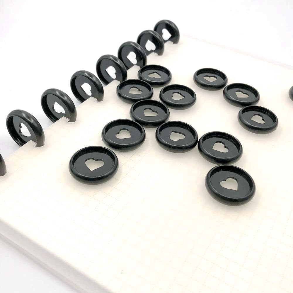 100pcs Planner Expander Discs 0.94Inch Book Binding Disc For Discbound Notebook Accessories Heart Binder Rings(Black,0.94inch/24 mm)