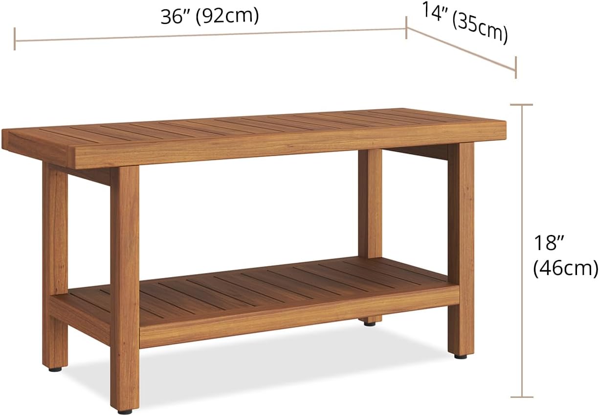 AquaTeak The Original 36" Spa Teak Shower Bench with Shelf