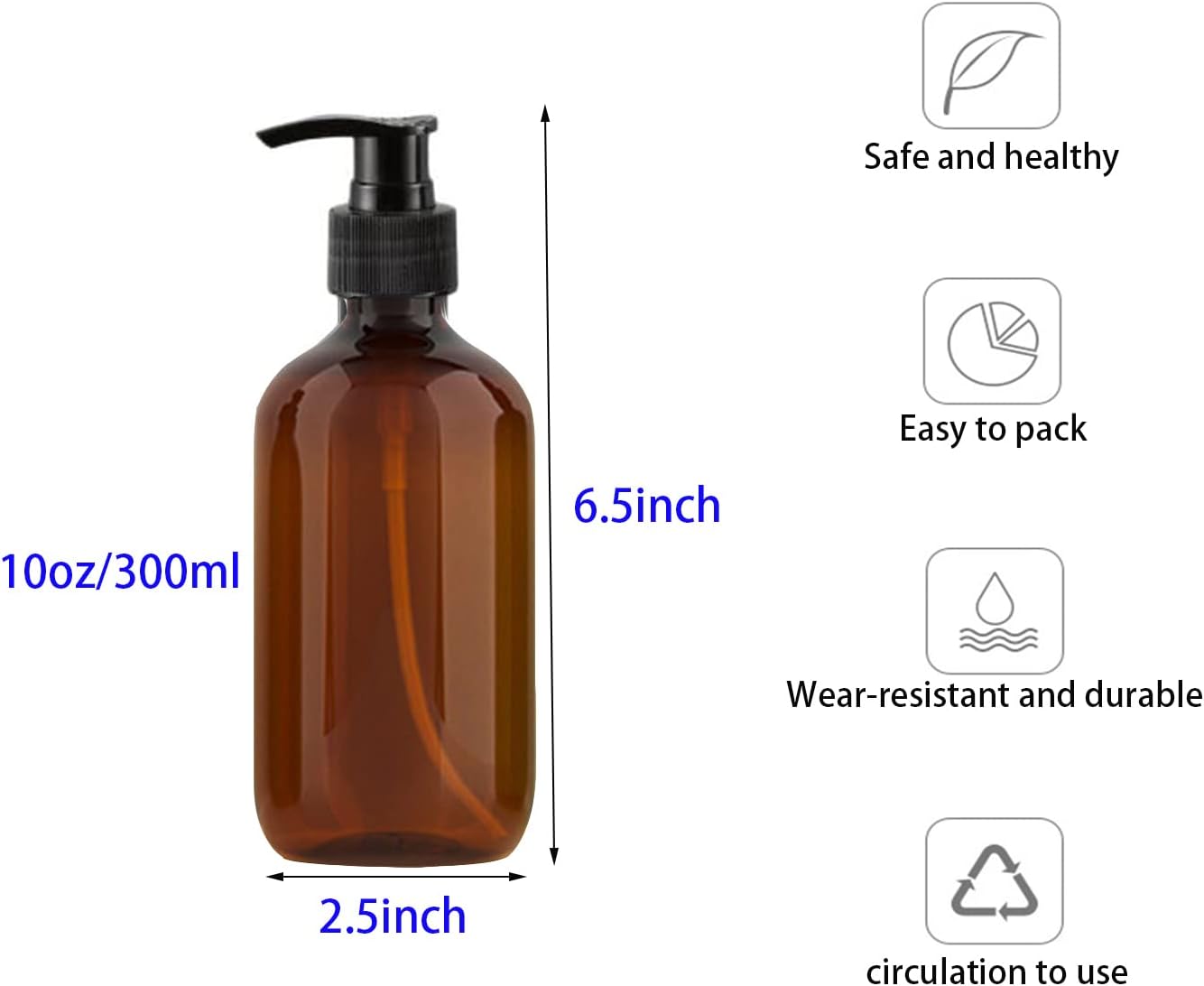 10 Ounce/300ml Pump Bottle Dispenser, Shampoo Pump Dispenser Hand Soap Dispenser Bottles for Bathroom, Kitchen Sink, Lotion, Hand Soap Dispenser, 2-Pack Brown