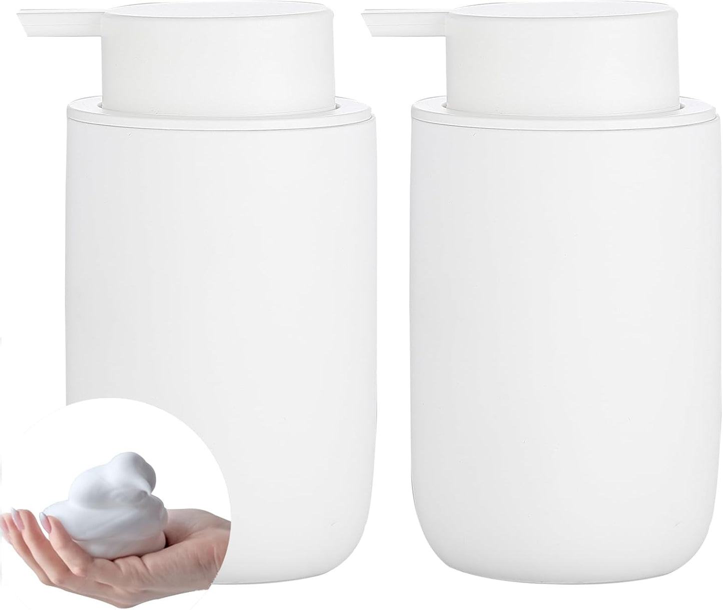 Foaming Soap Dispenser Set - 2 Pack White Ceramic Foam Dish Hand Soap Dispenser with Black Pump for Bathroom, Bathroom Dispenser Set for Modern Home Farmhouse Decor