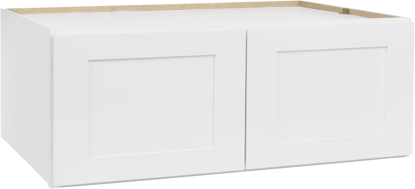 White Shaker Wall Cabinet - Ready to Assemble, Perfect for Kitchen, Laundry, and Bathroom Storage - 30”W x 12”H x 12”D