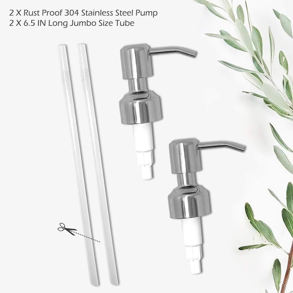 JASAI Durable 304 Rust Proof Stainless Steel Soap Pump, Kitchen Soap Dispenser Pump Replacement for Regular Mouth Bottle, 2 Pack