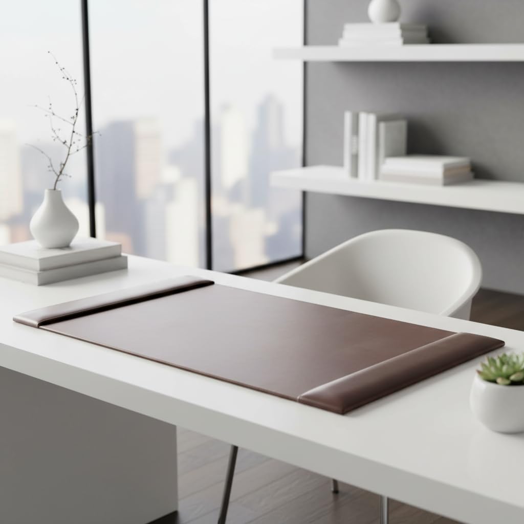 DACASSO 30 x 18, Brown Bonded Leather Desk Pad with Side Rails - Luxury Leather Desk Blotter for Writing