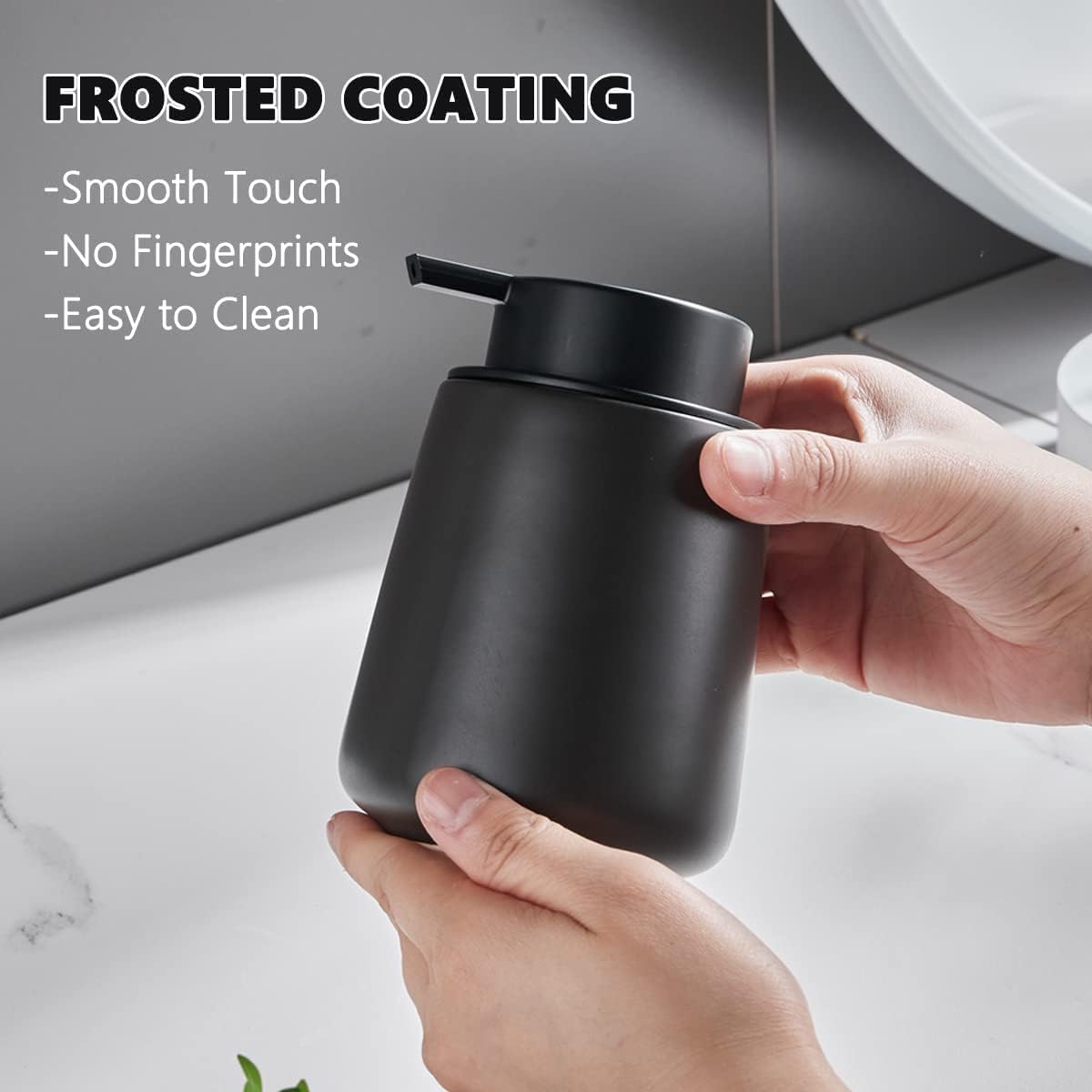 Matte Black Bathroom Accessory Set - 3pcs Ceramic Soap Dispenser Set Vanity Countertop Accessories Set, Includes Refillable Lotion Hand Soap Dispenser, Toothbrush Holder and Tray (Liquid Pump)